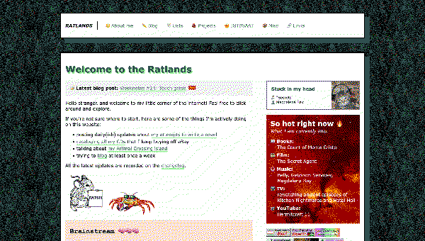 Screenshot of the homepage with the old one-column layout